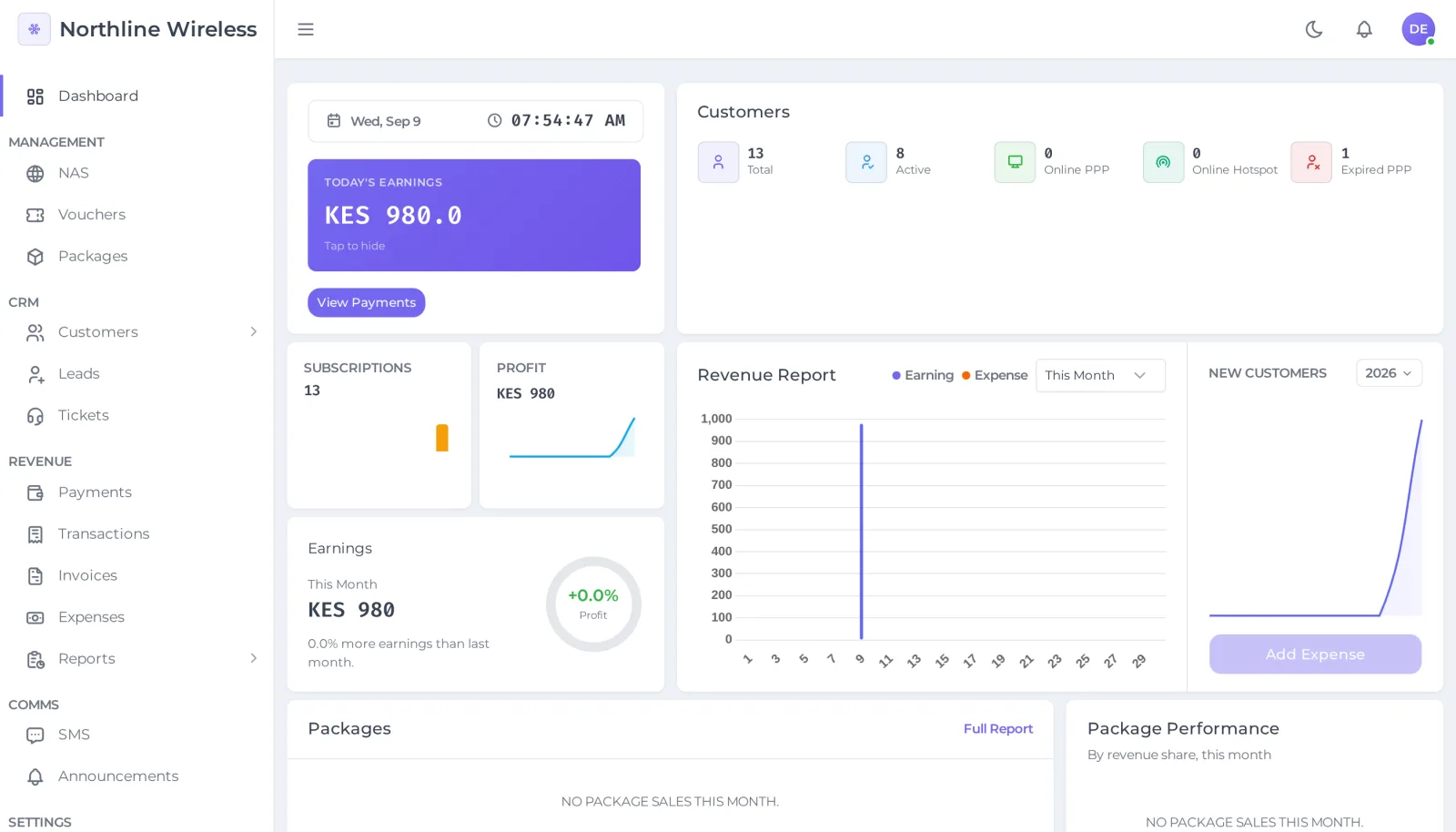 BILLEXA SYSTEMS dashboard showing income, recent transactions, and live customer activity